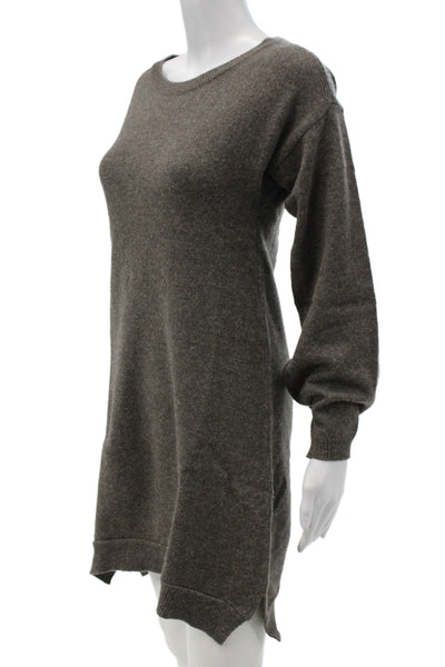 Chloe Womens Sweater Dress Brown Wool Long Sleeve Zip Crew Neck Size XS