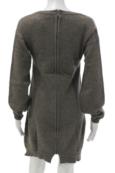 Chloe Womens Sweater Dress Brown Wool Long Sleeve Zip Crew Neck Size XS