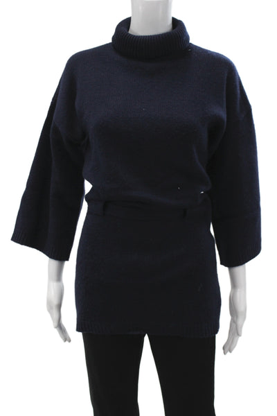 Karoo Mark Eisen Womens Turtleneck Pullover Sweater Blue 3/4 Sleeve Size 0