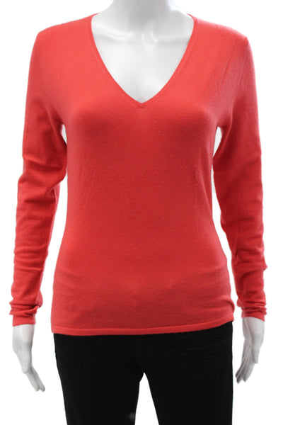 Tse Women V-Neck 90% Cashmere Pullover Sweater Red Long Sleeve Size M