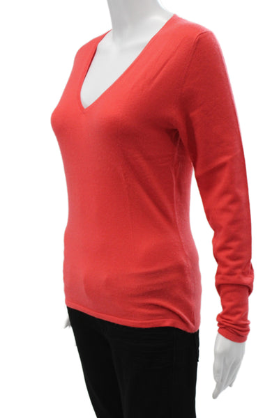 Tse Women V-Neck 90% Cashmere Pullover Sweater Red Long Sleeve Size M