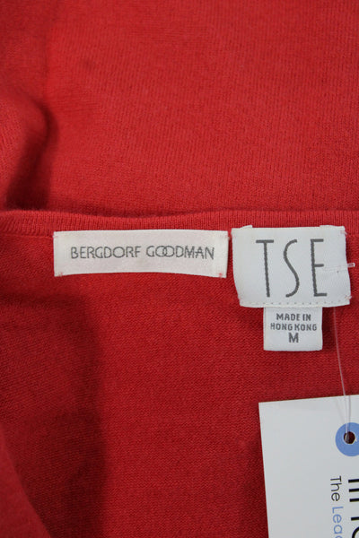 Tse Women V-Neck 90% Cashmere Pullover Sweater Red Long Sleeve Size M