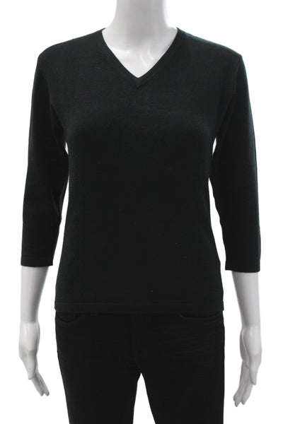 525 Womens Pullover Sweater Black V-Neck 3/4 Sleeve Size M