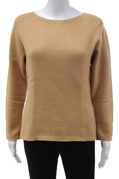 Gran Sasso Women 100% Cashmere Boat Neck Pullover Beige Long Sleeve Size 44