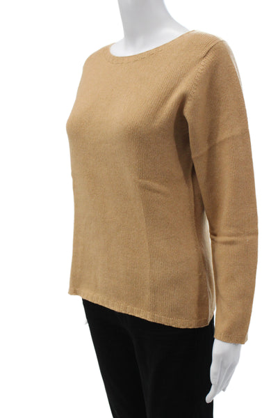 Gran Sasso Women 100% Cashmere Boat Neck Pullover Beige Long Sleeve Size 44