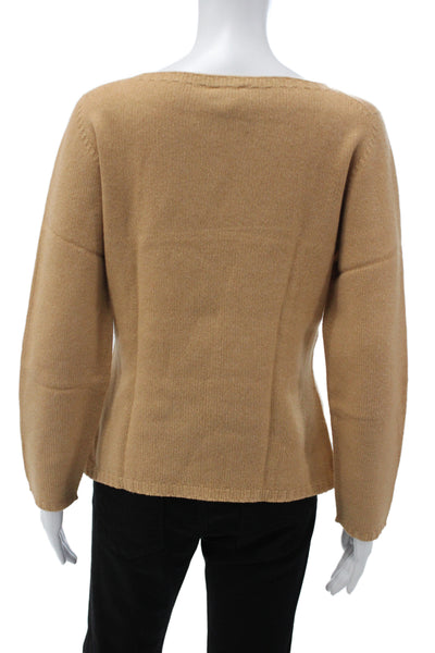 Gran Sasso Women 100% Cashmere Boat Neck Pullover Beige Long Sleeve Size 44