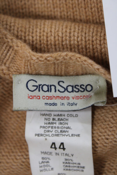 Gran Sasso Women 100% Cashmere Boat Neck Pullover Beige Long Sleeve Size 44
