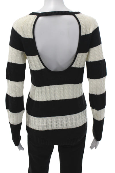 Sanctuary Womens Black Striped Scoop Neck Pullover Sweater Long Sleeve Size S