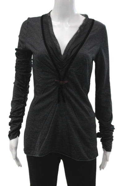 Marithe & Francois Girbaud Women Tunic Gray V-Neck Longsleeve Wool Size 44