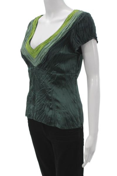 Tree Women Basic Green Silk V-Neck Sleeveless Blouse Size M
