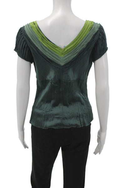 Tree Women Basic Green Silk V-Neck Sleeveless Blouse Size M