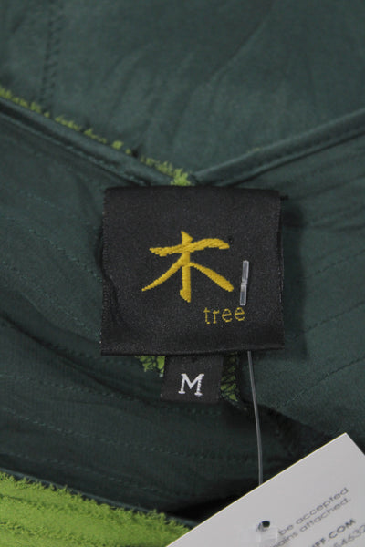Tree Women Basic Green Silk V-Neck Sleeveless Blouse Size M
