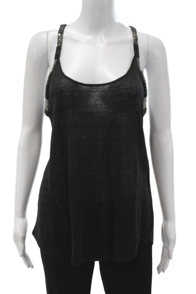 Nue 19 04 Women Linen Beaded Scoop Neck Camisole Black Size 36