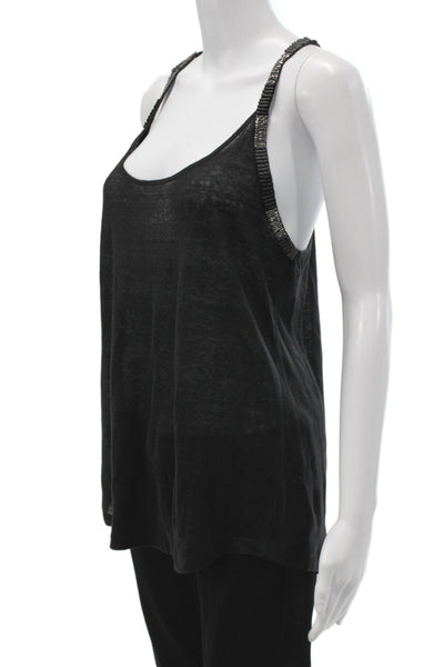 Nue 19 04 Women Linen Beaded Scoop Neck Camisole Black Size 36