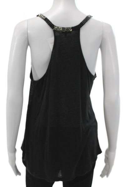 Nue 19 04 Women Linen Beaded Scoop Neck Camisole Black Size 36