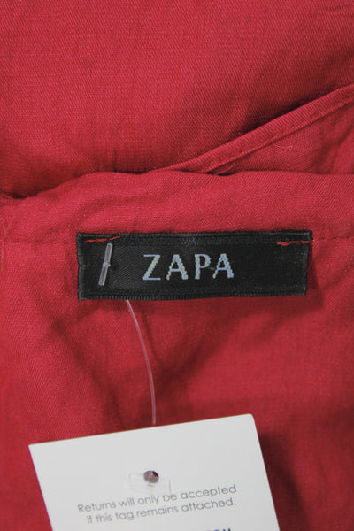 Zapa Womens Red V Neck Tie Blouse Basic Summer Size 38