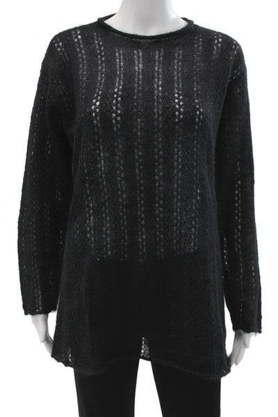 Ballinger Gold Women Pullover Striped Black Mohair Sweater Size L