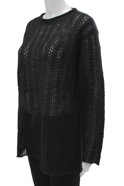 Ballinger Gold Women Pullover Striped Black Mohair Sweater Size L