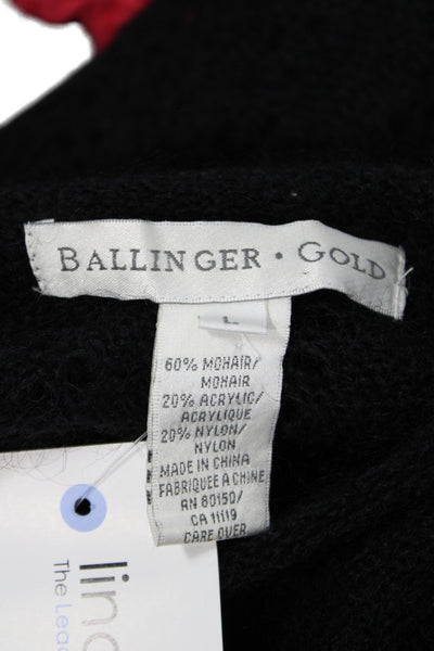 Ballinger Gold Women Pullover Striped Black Mohair Sweater Size L