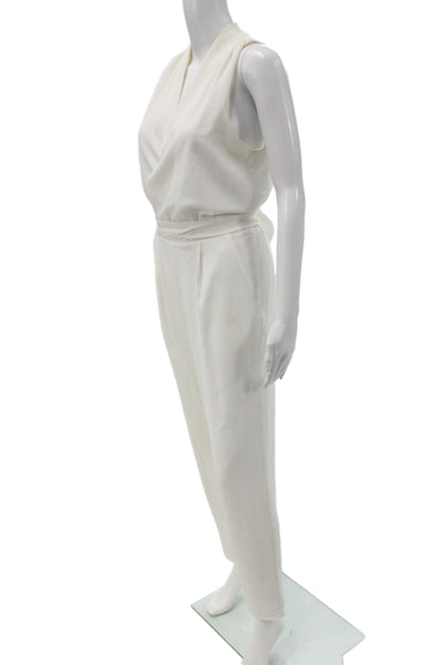 Adelyn Rae Womens White V-Neck Sleeveless Jumpsuit Button Size S