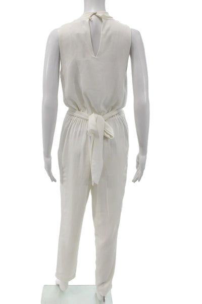 Adelyn Rae Womens White V-Neck Sleeveless Jumpsuit Button Size S