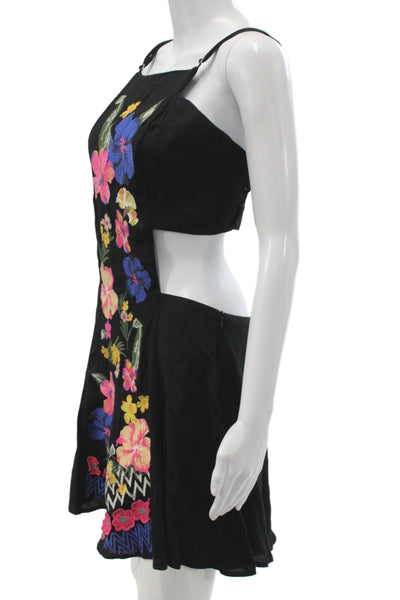 Farm Rio Women Mini Floral Dress Black Square Neck Size S