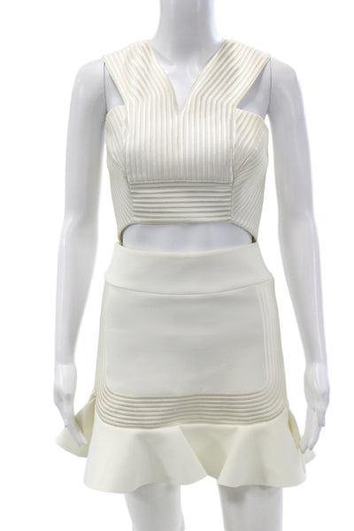 Robert Rodriguez Womens Striped White V-Neck Sleeveless Skirt Set Zip Size 0