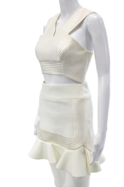 Robert Rodriguez Womens Striped White V-Neck Sleeveless Skirt Set Zip Size 0