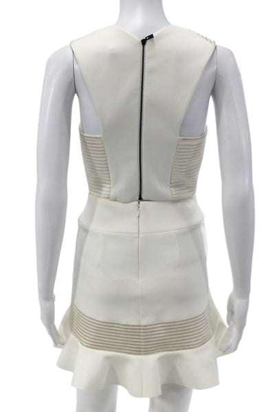 Robert Rodriguez Womens Striped White V-Neck Sleeveless Skirt Set Zip Size 0