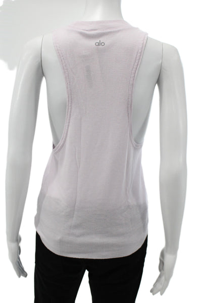 Alo Womens Basic Ribbed Sleeveless Crew Neck Pink Tank Size S