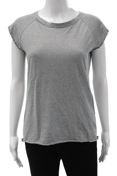 Nili Lotan Womens Striped Gray Cotton Crew Neck Short Sleeve T-Shirt Size S