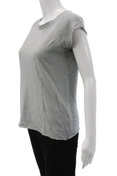 Nili Lotan Womens Striped Gray Cotton Crew Neck Short Sleeve T-Shirt Size S