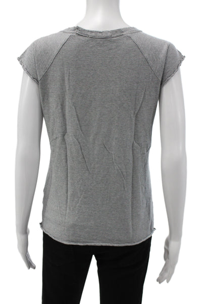 Nili Lotan Womens Striped Gray Cotton Crew Neck Short Sleeve T-Shirt Size S