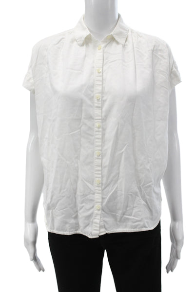 Madewell Womens Basic White Cotton Collared Short Sleeve Button-Up Size 2XS