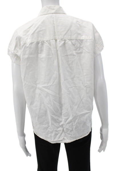 Madewell Womens Basic White Cotton Collared Short Sleeve Button-Up Size 2XS