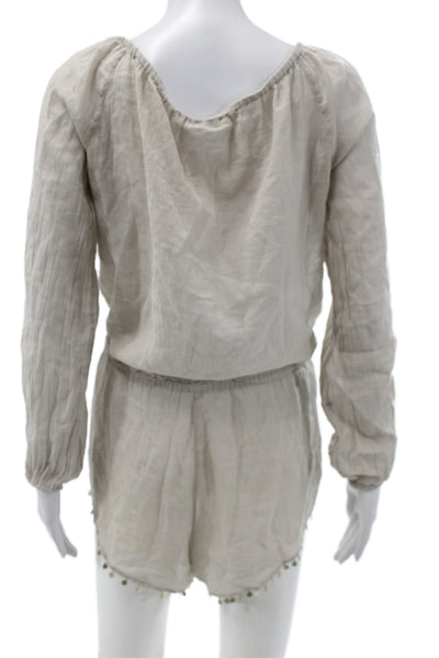 Love Shack Fancy Women Tunic Blouse Beige Scoop Neck Long Sleeve Cotton Size S