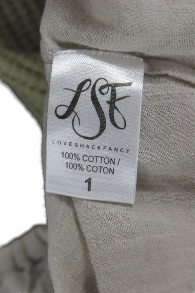 Love Shack Fancy Women Tunic Blouse Beige Scoop Neck Long Sleeve Cotton Size S
