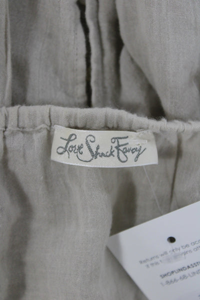 Love Shack Fancy Women Tunic Blouse Beige Scoop Neck Long Sleeve Cotton Size S
