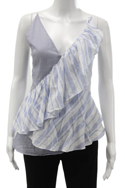 Intermix Women Blue Striped Cotton V Neck Camisole Sleeveless Zip Size PP
