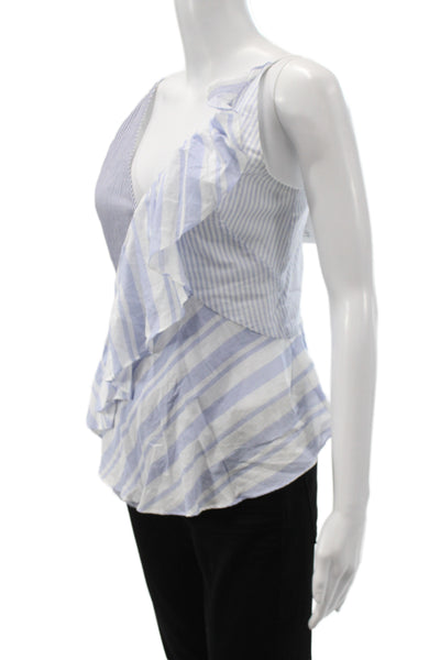 Intermix Women Blue Striped Cotton V Neck Camisole Sleeveless Zip Size PP