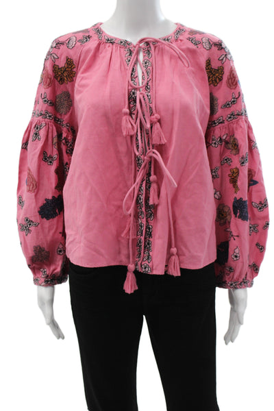 Zara Trafaluc Women Pink Linen T-Shirt Short Sleeve Size S