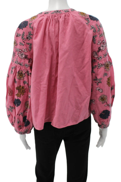 Zara Trafaluc Women Pink Linen T-Shirt Short Sleeve Size S
