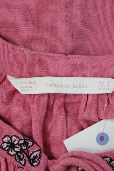 Zara Trafaluc Women Pink Linen T-Shirt Short Sleeve Size S