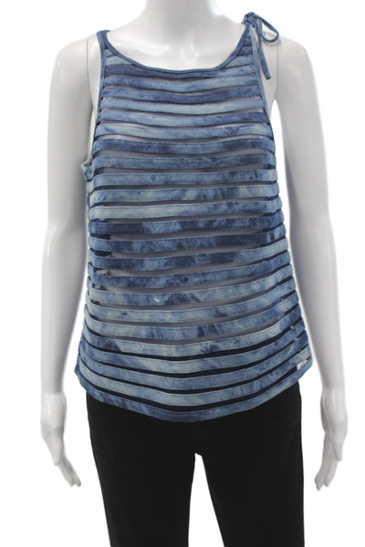 Cynthia Rowley Womens Blue Striped Camisole Scoop Neck Tie 70% Cotton Size S
