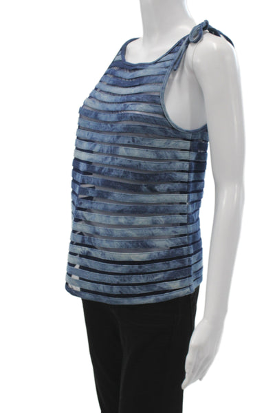 Cynthia Rowley Womens Blue Striped Camisole Scoop Neck Tie 70% Cotton Size S