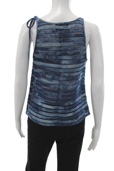 Cynthia Rowley Womens Blue Striped Camisole Scoop Neck Tie 70% Cotton Size S