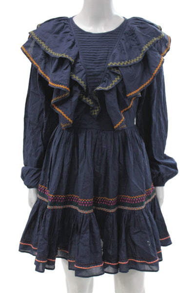 Something Navy Womens Mini Dress Blue Cotton Round Neck Long Sleeve Size XS