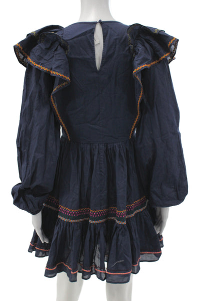 Something Navy Womens Mini Dress Blue Cotton Round Neck Long Sleeve Size XS