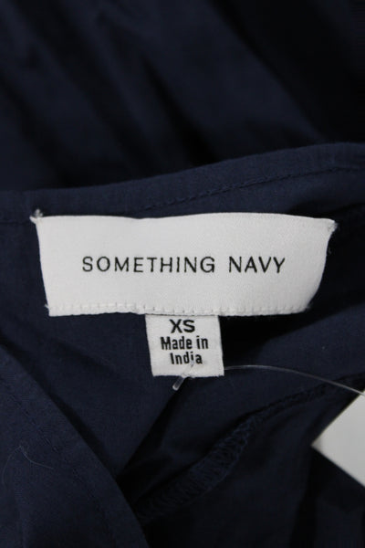 Something Navy Womens Mini Dress Blue Cotton Round Neck Long Sleeve Size XS