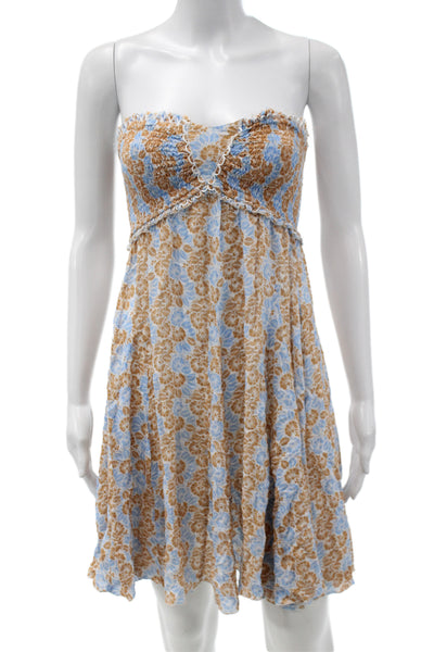 Poupette St. Barth Womens Sundress Blue Floral Off Shoulder Size S